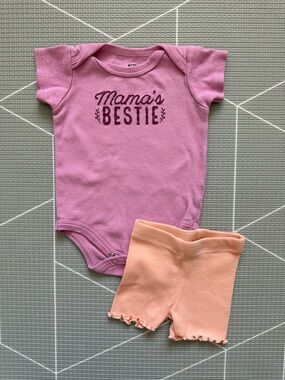 Garanimals|Baby girl summer set,Pink "Mama's Bestie" Bodysuit & biker Shorts•••